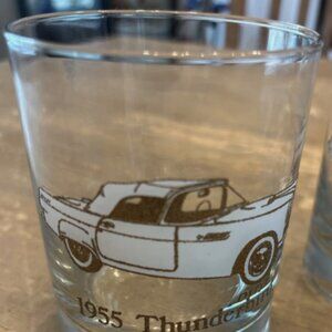 Set Of 4 1950's Vintage Car With Gold Etching Low Ball Scotch Or Whiskey Glasse